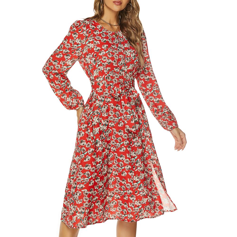 Damen  Kleider & Jumpsuits | Plissee-Wickelkleid Mit Blumen-Print Und Elastischen Ärmelbündchen Damen Damen