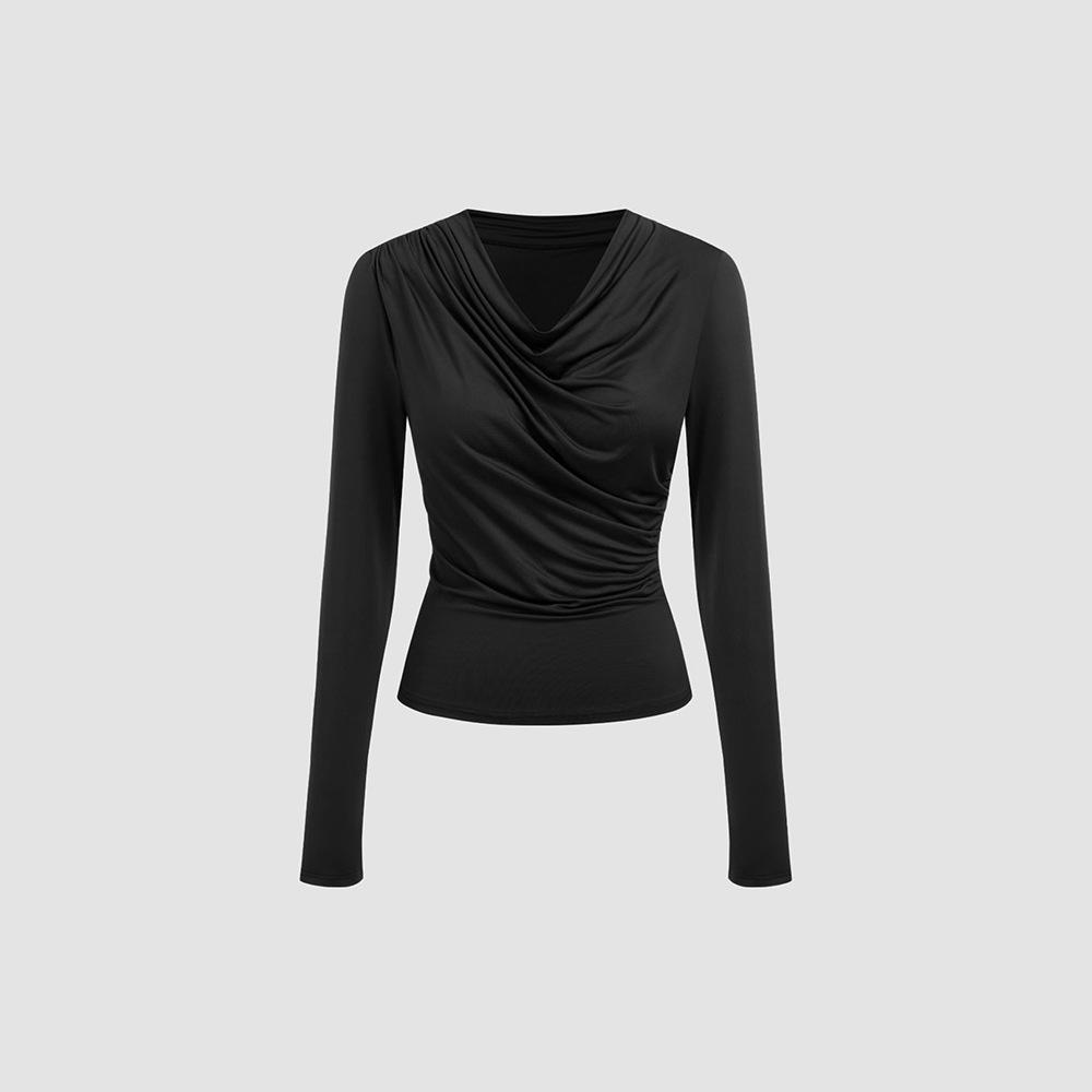 Damen  T-Shirts & Tops | Longsleeve Aus Stretch-Krepp Mit Wasserfall-Ausschnitt Damen Damen