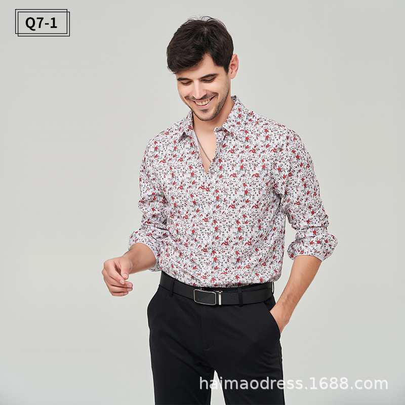 Herren  Hemden | Slim-Fit Hemd Aus Elastischer Baumwoll-Popeline Mit Blumen-Print Hemden Hemden