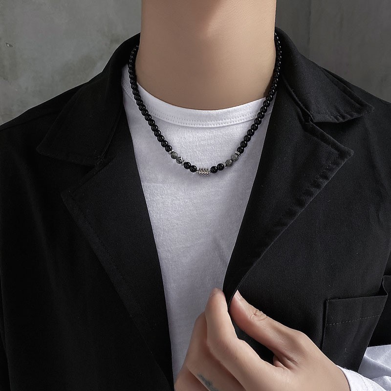 Herren  Manschettenknöpfe & Schmuck | Halskette Mit Perlen Und Achteckigem Logo-Verschluss Accessoires Herren