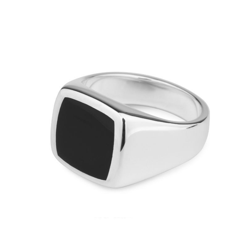 Herren  Manschettenknöpfe & Schmuck | Silberfarbener Ring Mit Schwarzem Einsatz Accessoires Herren